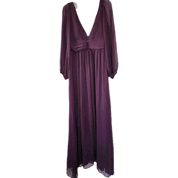 Lulu's Maxi Dress L Enchant My Love Dark Purple V-Neck Long Sleeve Wine Burgundy - Picture 2 of 12